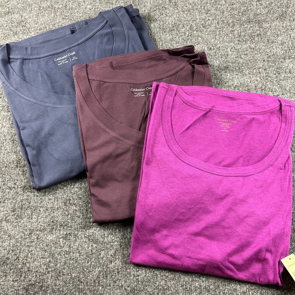 Coldwater Creek Lot of 3 Womens 1X Supima Cotton Essential Tees Curved Hem NEW